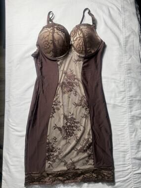 Heavenly Shapewear Women's Slip Molded Bra Brown Lace With Adjustable Straps